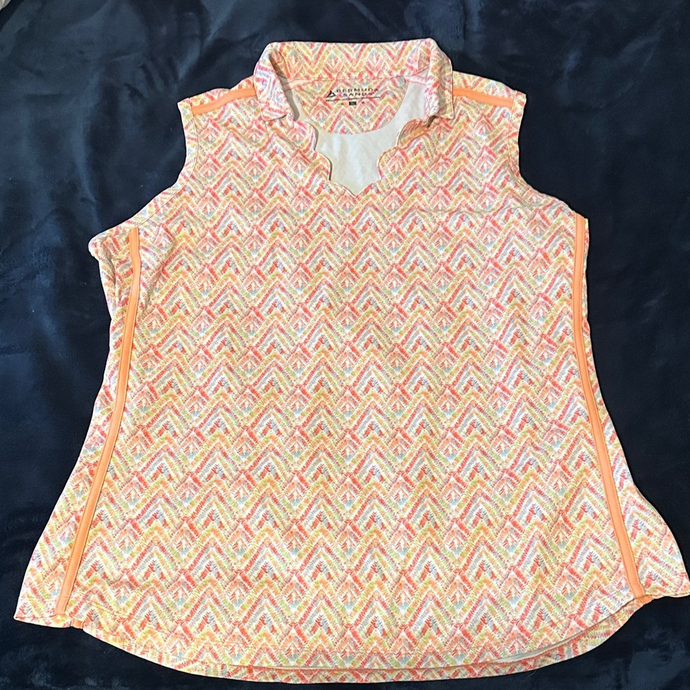 Vibrant Chevron Sleeveless Blouse - Pink and Cream